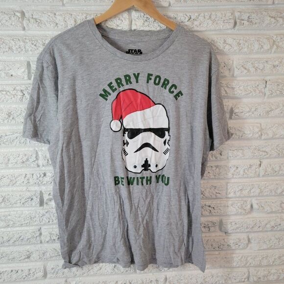 Christmas Star Wars Unisex Top Extra Large Tee Merry Force Be With You NOV223E - Picture 1 of 7